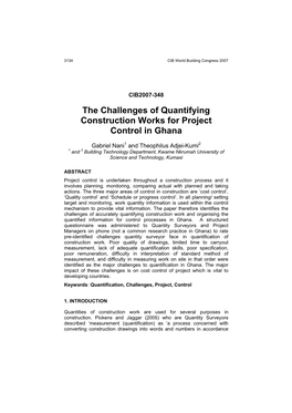 The Challenges of Quantifying Construction Works for Project Control in Ghana