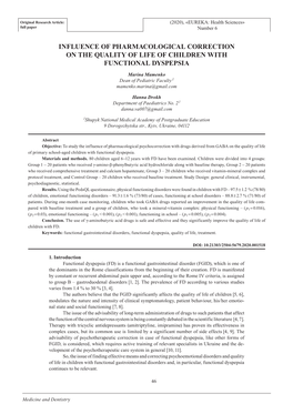 Influence of Pharmacological Correction on the Quality of Life of Children with Functional Dyspepsia