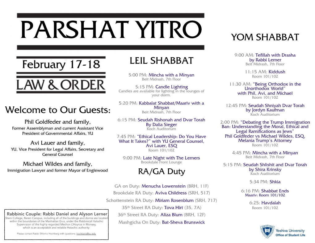 Parshat Yitro Yom Shabbat