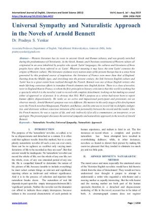 Universal Sympathy and Naturalistic Approach in the Novels of Arnold Bennett Dr