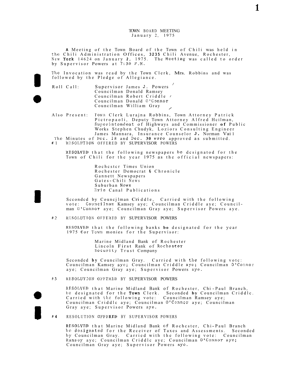 Minutes: Town Board 1975