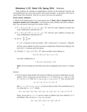 Worksheet 1/22. Math 110, Spring 2014. Solutions