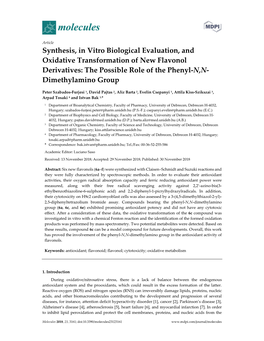 Synthesis, in Vitro Biological Evaluation, and Oxidative Transformation of New Flavonol Derivatives: the Possible Role of the Phenyl-N,N- Dimethylamino Group