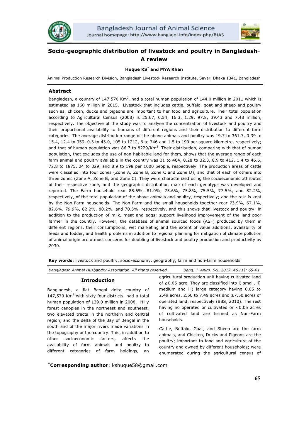 Socio-Geographic Distribution O Phic Distribution of Livestock and Poultry