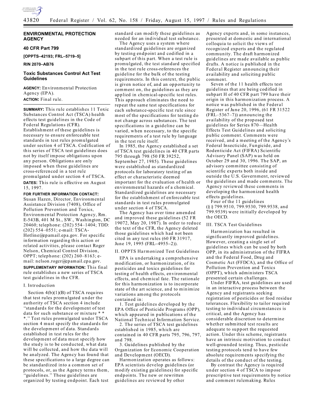 Federal Register / Vol. 62, No. 158 / Friday, August 15, 1997 / Rules and Regulations