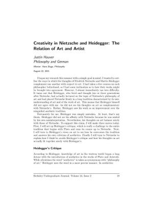 Creativity in Nietzsche and Heidegger: the Relation of Art and Artist