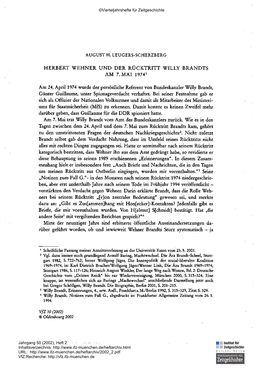 Herbert Wehner Und Der Rücktritt Willy Brandts Am 7. Mai 19741