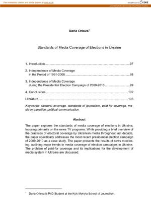 Standards of Media Coverage of Elections in Ukraine