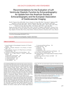 Recommendations for the Evaluation of Left Ventricular Diastolic Function