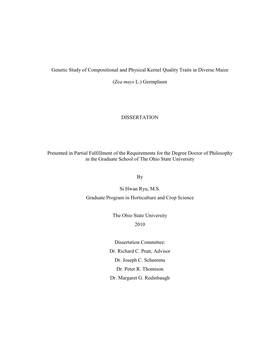 Genetic Study of Compositional and Physical Kernel Quality Traits in Diverse Maize