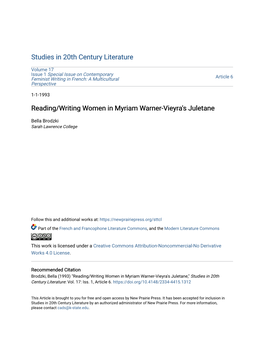 Reading/Writing Women in Myriam Warner-Vieyra's Juletane