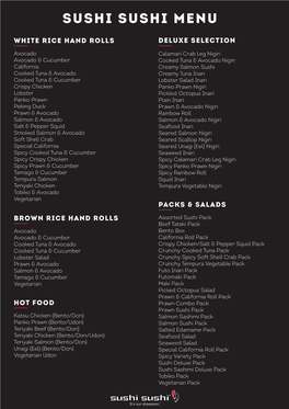 SUSHI SUSHI MENU White Rice HAND ROLLS Deluxe Selection