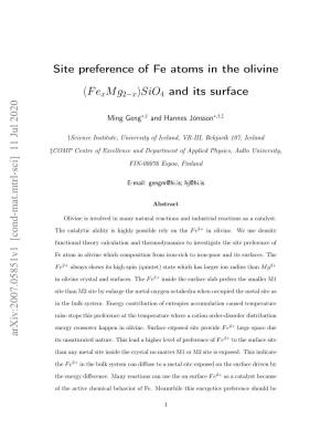Site Preference of Fe Atoms in the Olivine (Fexmg2−X)