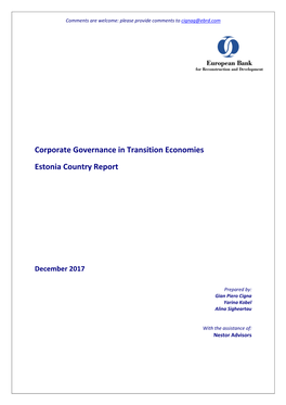 Corporate Governance in Transition Economies Estonia Country Report
