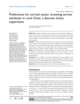Preferences for Cervical Cancer Screening Service Attributes in Rural China: a Discrete Choice Experiment