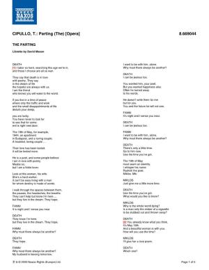CIPULLO, T.: Parting (The) [Opera] 8.669044