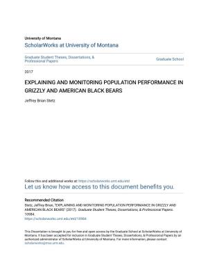 Explaining and Monitoring Population Performance in Grizzly and American Black Bears