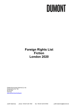 Foreign Rights List Fiction London 2020