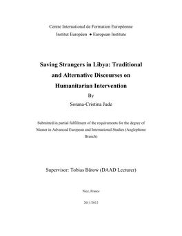Saving Strangers in Libya: Traditional and Alternative Discourses on Humanitarian Intervention by Sorana-Cristina Jude