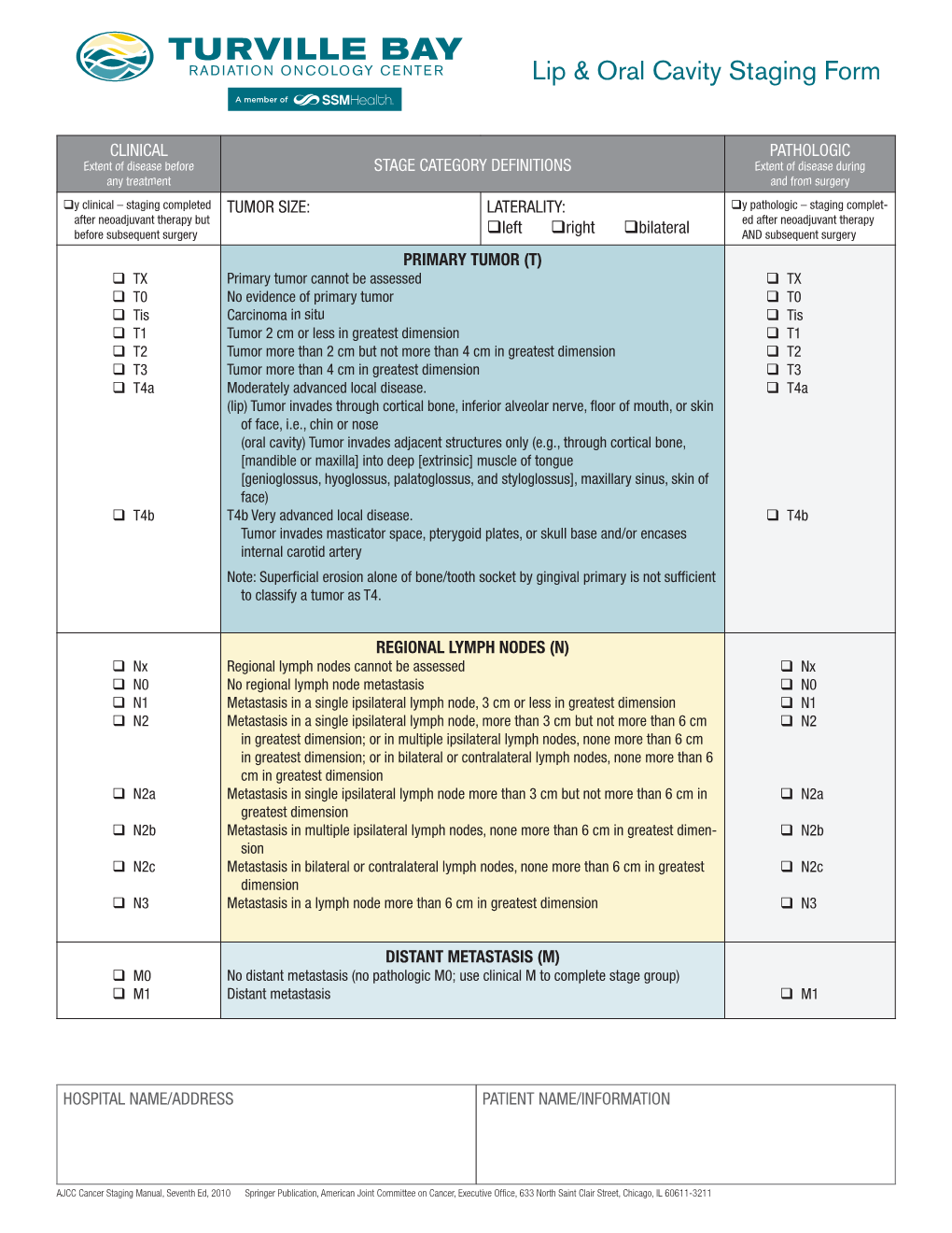 Lip & Oral Cavity Staging Form