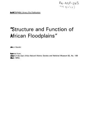 'Structure and Function of African Floodplains"