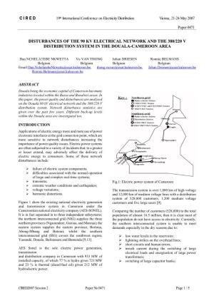 Disturbances of the 90 Kv Electrical Network and the 380/220 V Distribution System in the Douala-Cameroon Area