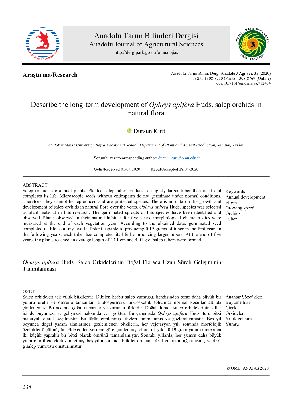 Anadolu Tarım Bilimleri Dergisi Anadolu Journal of Agricultural Sciences