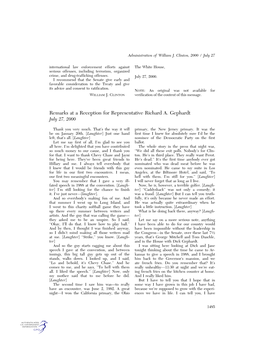 Remarks at a Reception for Representative Richard A. Gephardt July 27, 2000