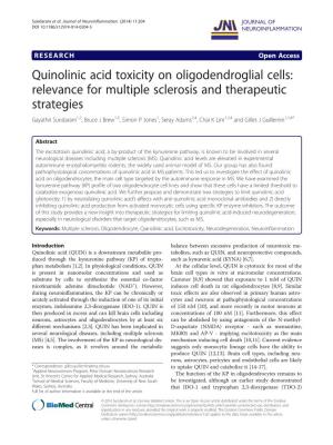 Quinolinic Acid Toxicity on Oligodendroglial Cells