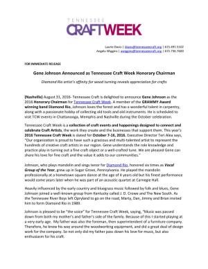 Gene Johnson Announced As Tennessee Craft Week Honorary Chairman