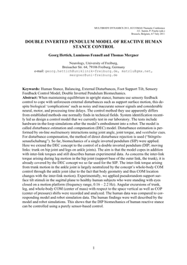 Double Inverted Pendulum Model of Reactive Human Stance Control