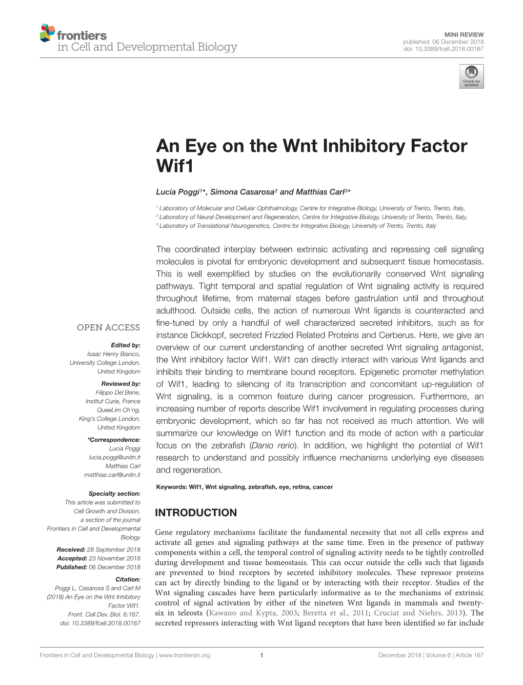 An Eye on the Wnt Inhibitory Factor Wif1