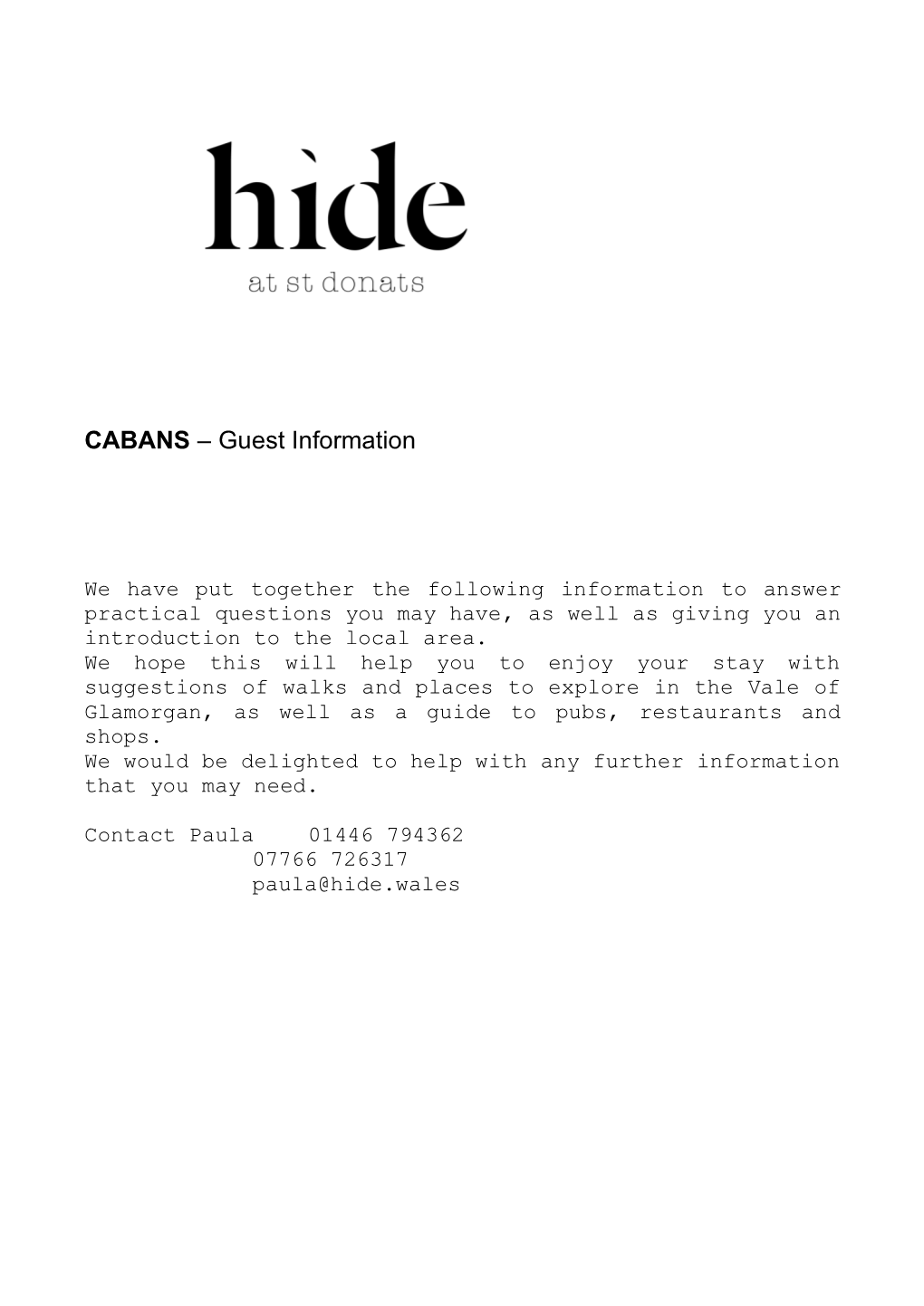 CABANS – Guest Information