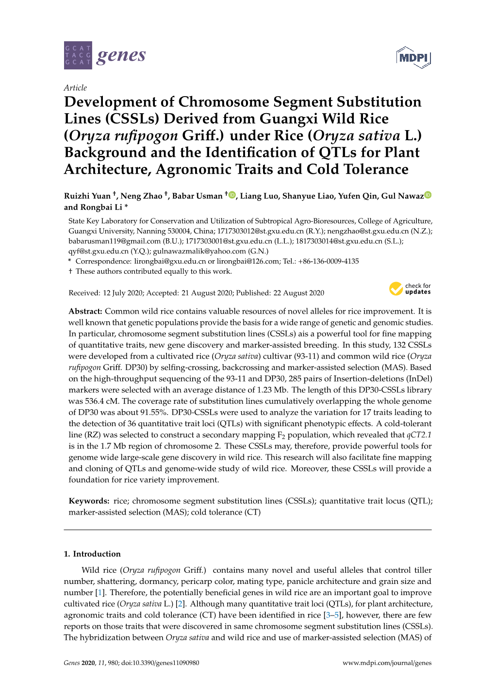 Cssls) Derived from Guangxi Wild Rice (Oryza Rufipogon Gri Ff.