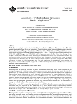 Assessment of Wetlands in Kuala Terengganu District Using Landsattm