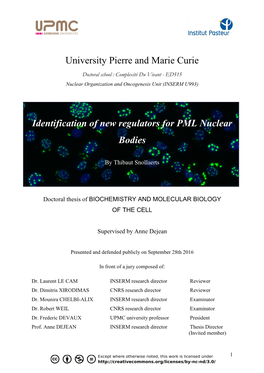 University Pierre and Marie Curie Identification of New Regulators For