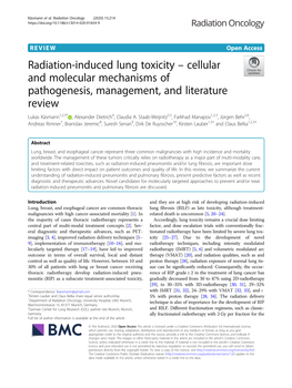 Radiation-Induced Lung Toxicity – Cellular and Molecular Mechanisms
