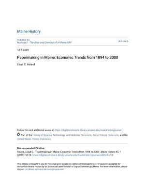 Papermaking in Maine: Economic Trends from 1894 to 2000