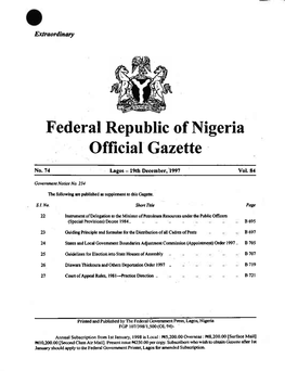 Federal Republic of Nigeria Official Gazette