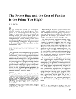 The Prime Rate and the Cost of Funds: Is the Prime Too High?