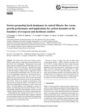 Factors Promoting Larch Dominance in Central Siberia: Fire Versus Growth Performance and Implications for Carbon Dynamics At