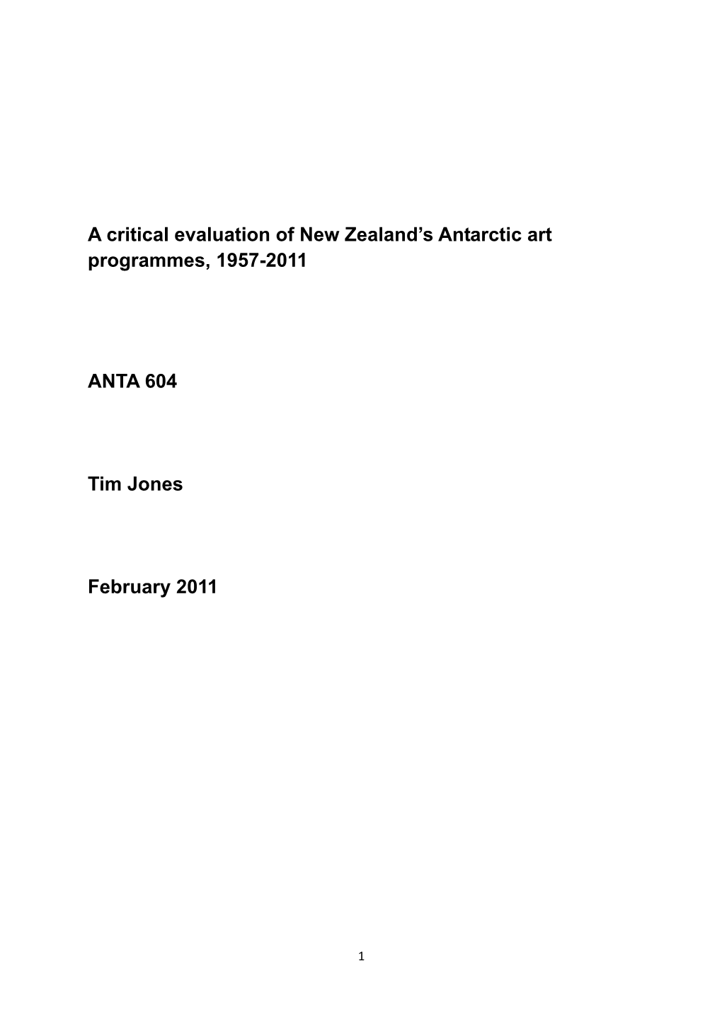 A Critical Evaluation of New Zealand's Antactic Art Programmes