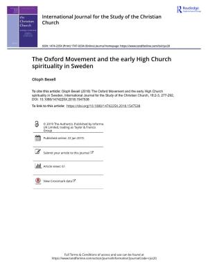 The Oxford Movement and the Early High Church Spirituality in Sweden