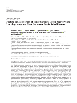 Review Article Finding the Intersection of Neuroplasticity, Stroke Recovery, and Learning: Scope and Contributions to Stroke Rehabilitation