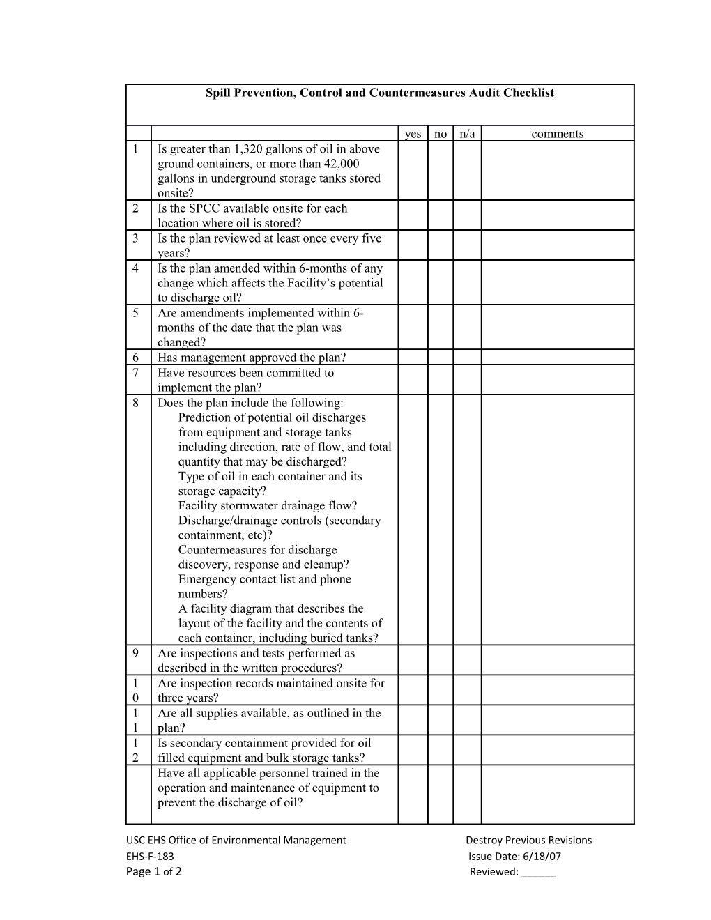 USC EHS Office of Environmental Management Destroy Previous Revisions