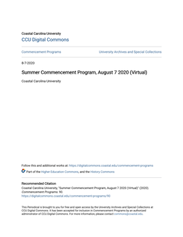 Summer Commencement Program, August 7 2020 (Virtual)