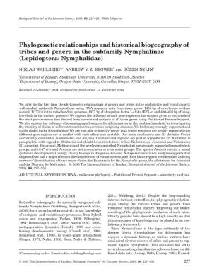Phylogenetic Relationships and Historical Biogeography of Tribes and Genera in the Subfamily Nymphalinae (Lepidoptera: Nymphalidae)