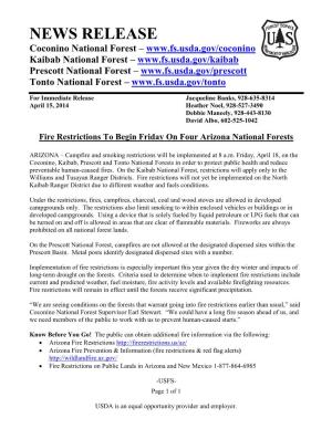 Fire Restrictions to Begin Friday on Four Arizona National Forests