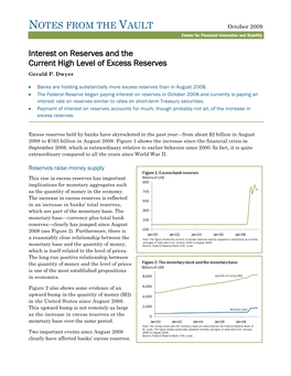 Interest on Reserves and the Current High Level of Excess Reserves Gerald P