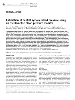 Estimation of Central Systolic Blood Pressure Using an Oscillometric Blood Pressure Monitor